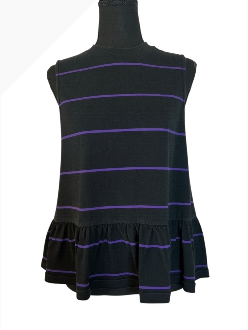 Anthropologie Black Sleeveless Peplum Top with Purple Stripe